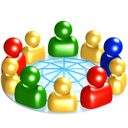 A group of avatars around a network.