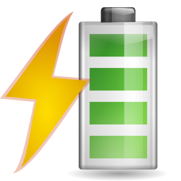 A bolt of energy next to a battery.